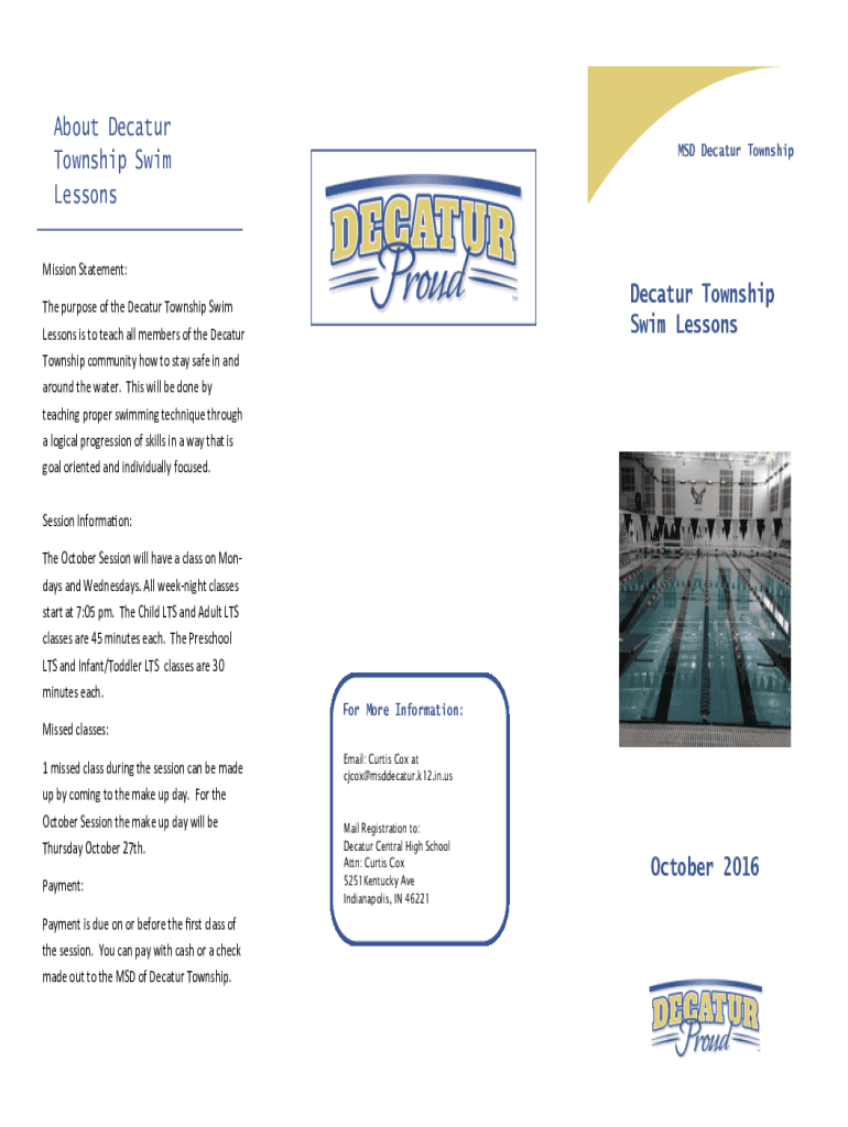 Fillable Online Decatur Township Aquatic Club Swim Lessons
