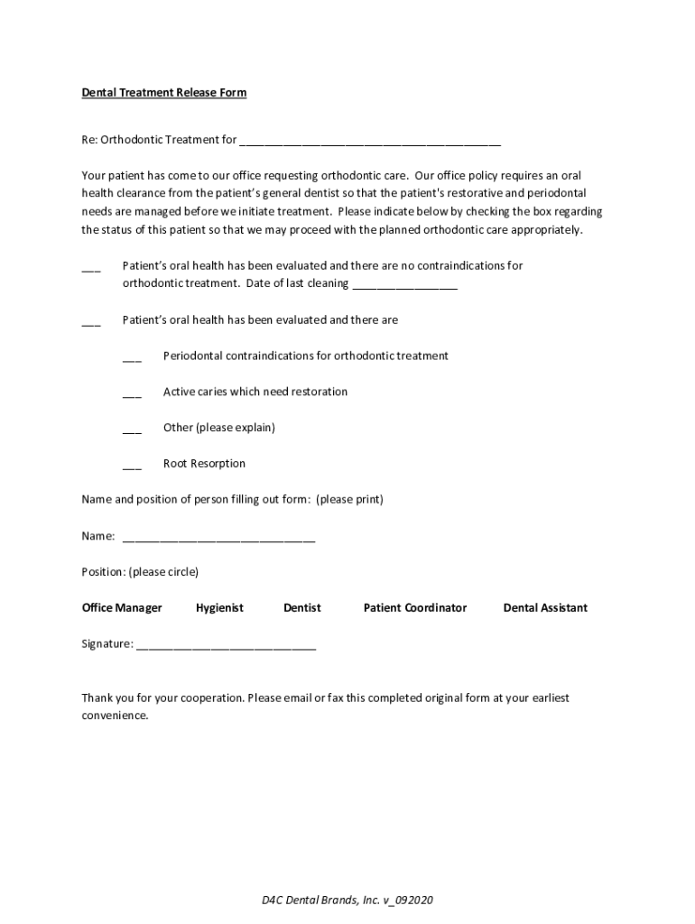 Fillable Online Dental Treatment Release form Fax Email Print pdfFiller