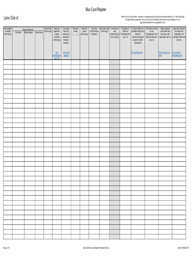 Fillable Online 201q4 lions org Support for the Blue Card Services Organisation Portal Fax Email