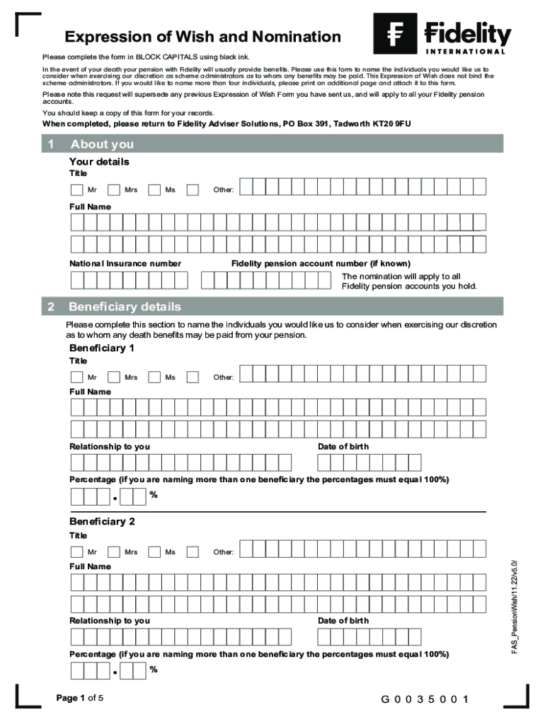 Fillable Online Expression of Wish form Environment Agency Pension