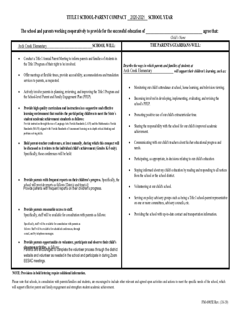 Completable En línea archcreek dadeschools 20212022 Title I Parent
