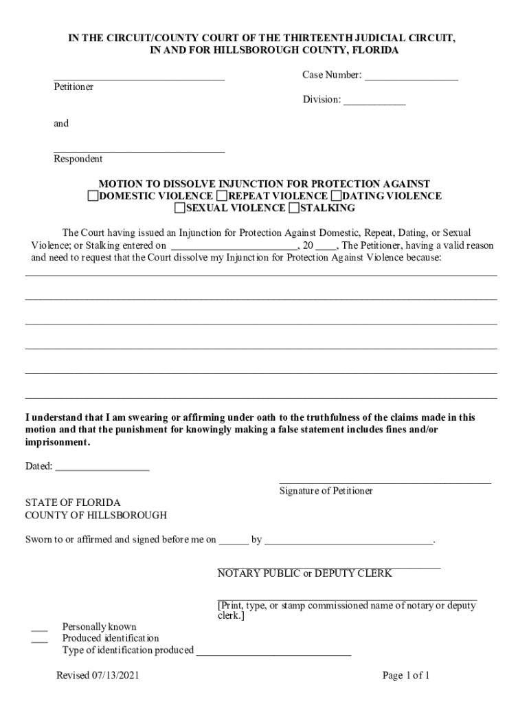 Fillable online verified motion to voluntarily dismiss petition for