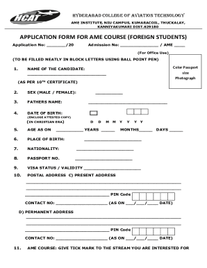 Fillable Online APPLICATION FORM FOR AME COURSE Fax Email Print pdfFiller Fillable Online APPLICATION FORM FOR AME COURSE Fax Email Print pdfFiller