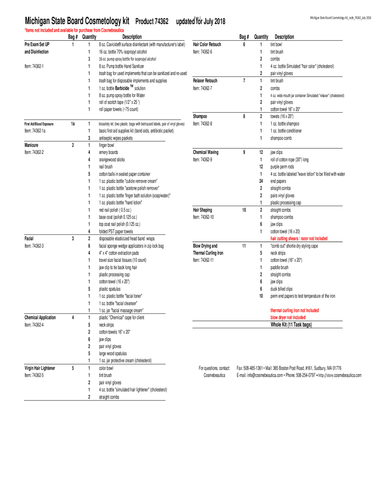 Fillable Online Michigan Cosmetology State Board Practical Exam ...