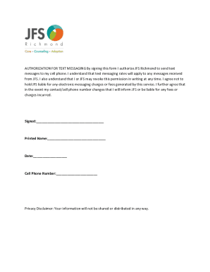 Fillable Online FAST Email and Text Messaging Authorization Form Fax ...