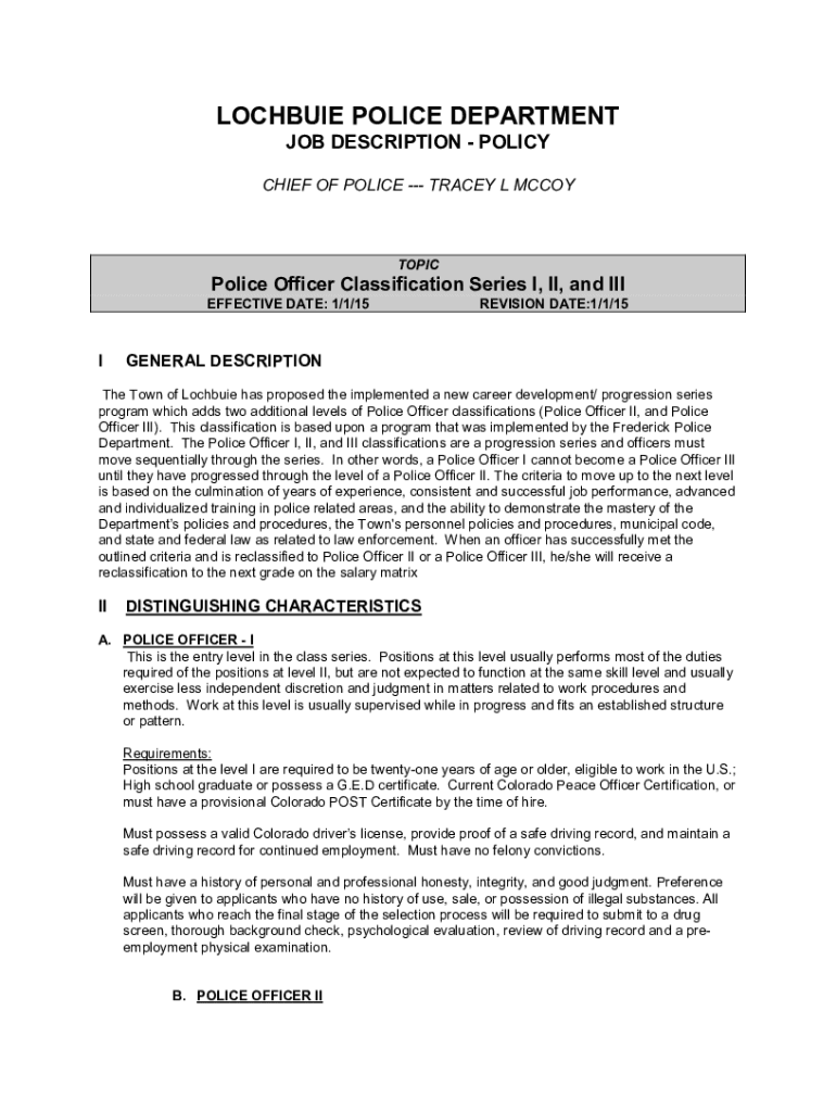 Fillable Online lochbuie police department job description policy