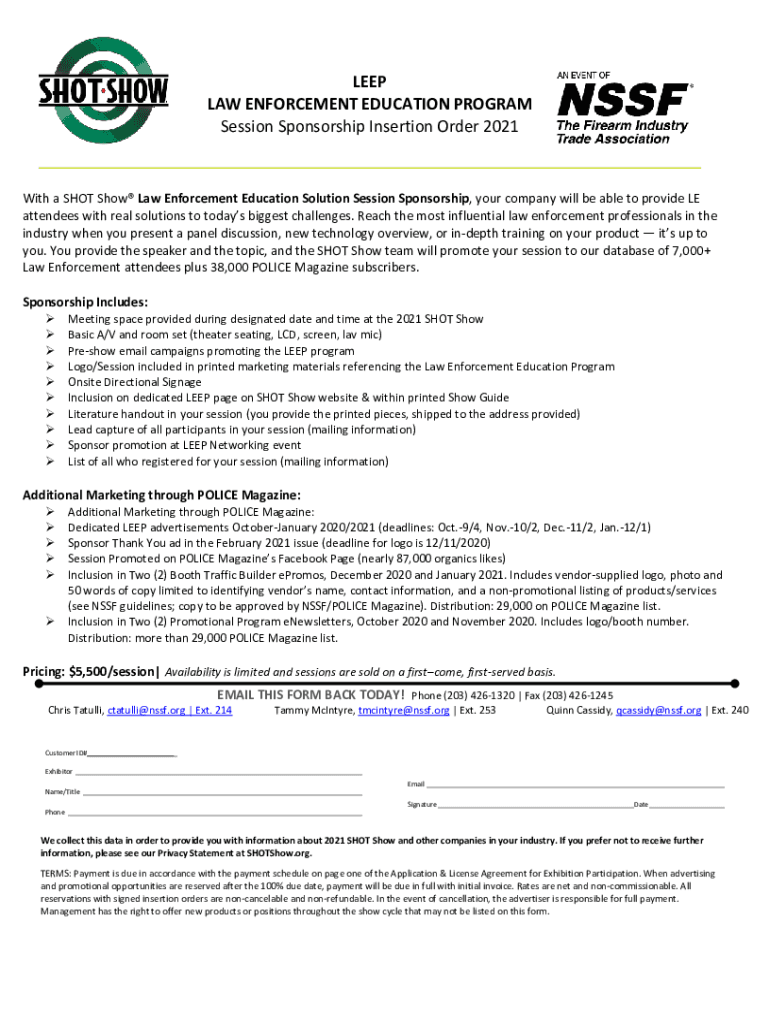 Fillable Online LEEP Law Enforcement Education Program SHOT Show Fax