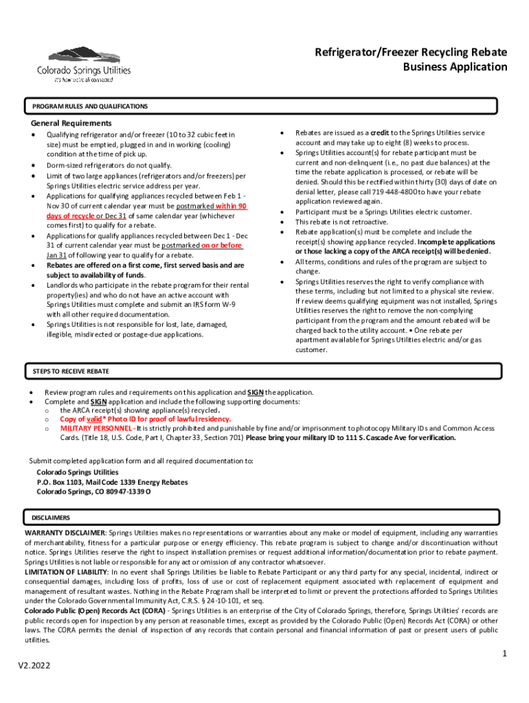 Fillable Online Refrigerator/Freezer Recycling Rebate Business