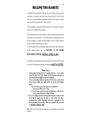 Fillable Online Jewish Law: Selling Chametz Fax Email Print - pdfFiller