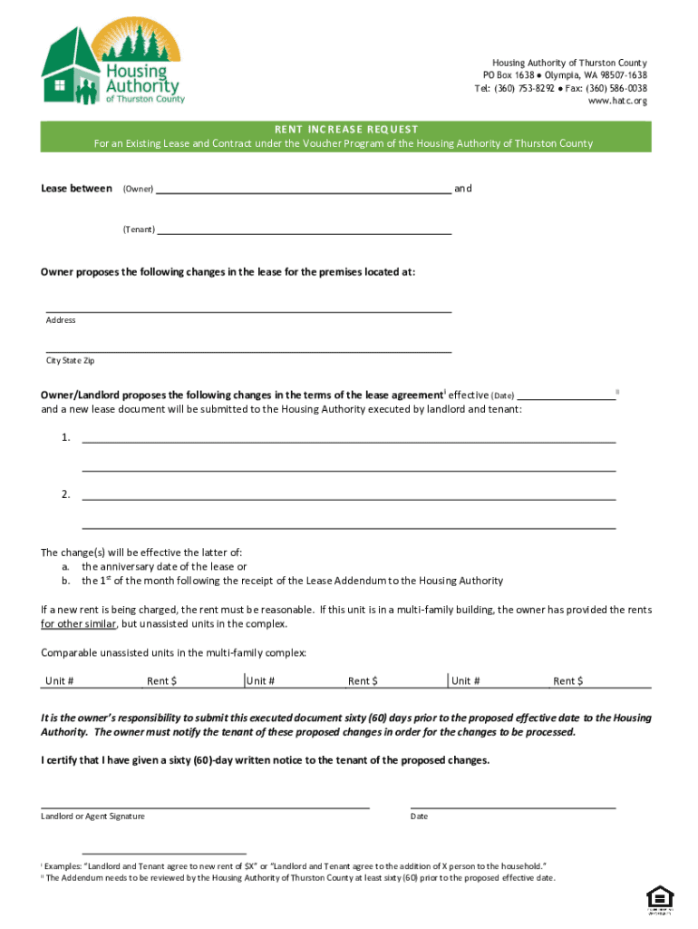 Fillable Online Homeless Assistance Housing Authority of Thurston County Fax Email Print