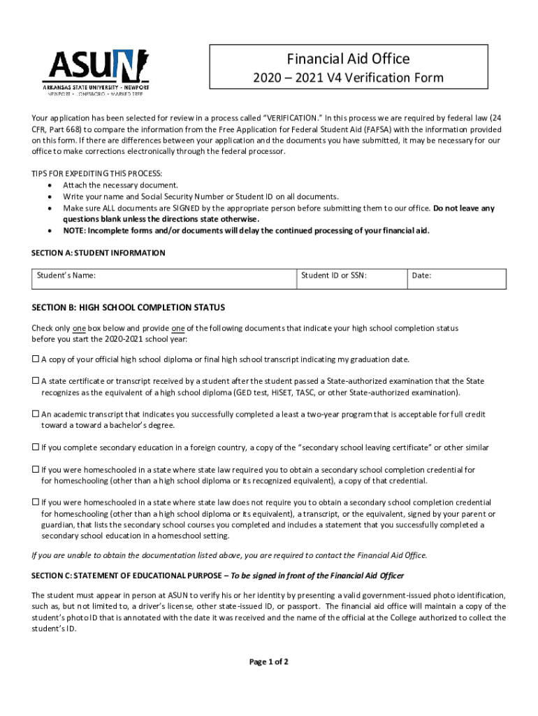 Fillable Online files asun FAFSA Verification Cornell financial aid