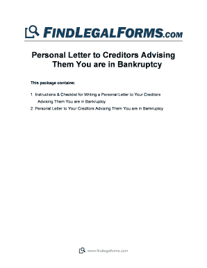 Personal Letter to Creditors Advising Bankruptcy