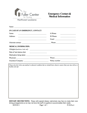 Emergency Contact and Medical Information Form