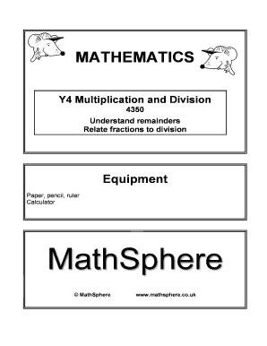 MathSphere Year 4 Multiplication and Division Worksheet