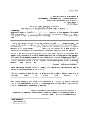 Customer's Instruction for Assignment of Proceeds under Export LC
