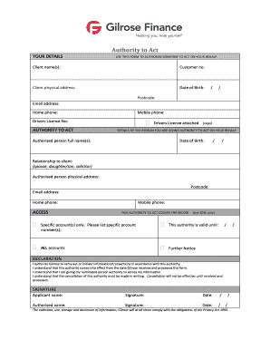 Authority to Act Form
