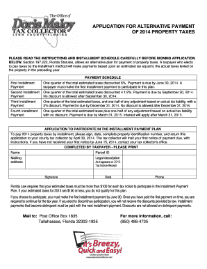 Florida Alternative Payment Application for 2014 Property Taxes