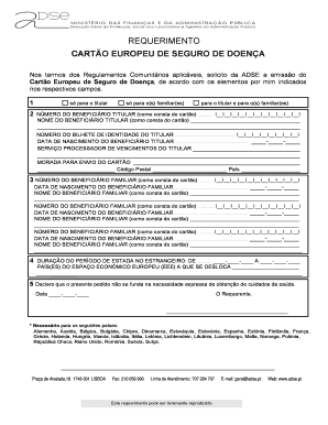 Requerimento Cartão Europeu de Seguro de Doença