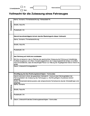 Vollmacht für die Zulassung eines Fahrzeuges