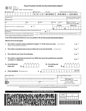 Texas Franchise Tax No Tax Due Information Report