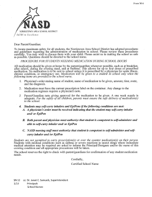 Norristown Area School District Medication Administration Form