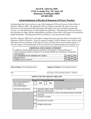 Acknowledgement of Receipt of Statement of Privacy Practices