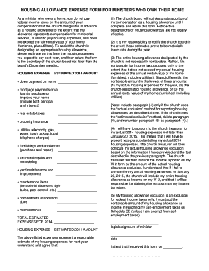 Housing Allowance Expense Form for Ministers
