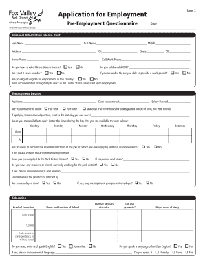 Fox Valley Park District Employment Application