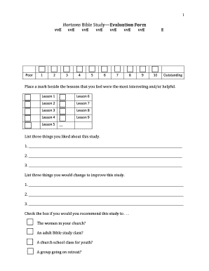 Horizons Bible Study Evaluation Form