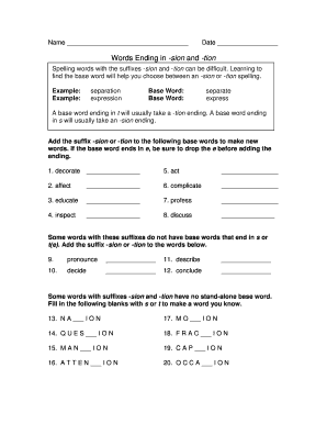 Spelling Worksheet - Words Ending in -sion and -tion