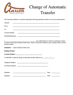 Change of Automatic Transfer Form