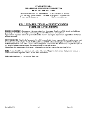 Nevada Real Estate License or Permit Change Form 504