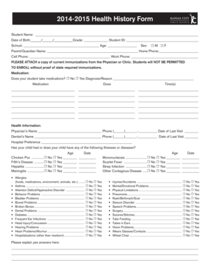2014-2015 Student Health History Form