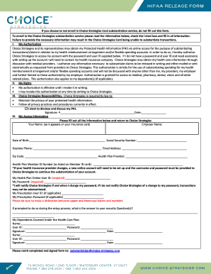 Choice Strategies Card Substantiation Form