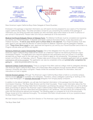 California Boys State Medical Certificate and Waiver Form
