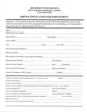 Driver Application for Employment