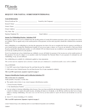 Partial Surrender/Withdrawal Request Form