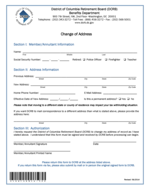 District of Columbia Retirement Board Change of Address Form