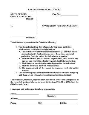 Application for Expungement