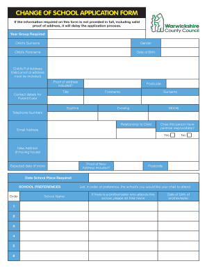 Change of School Application Form