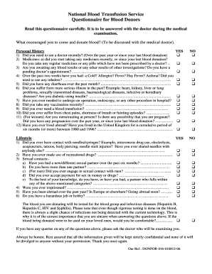 Blood Donor Questionnaire