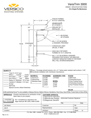 VersiTrim 3000 Order Specification Form