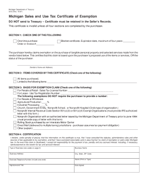 Michigan Sales and Use Tax Certificate of Exemption