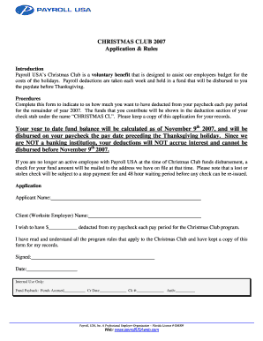 Christmas Club 2007 Application