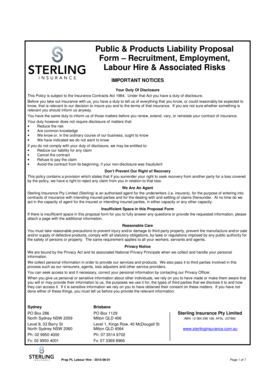Public and Products Liability Proposal Form