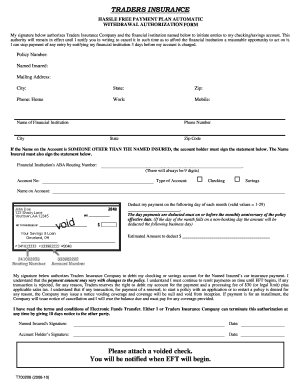 Traders Insurance Automatic Withdrawal Authorization Form