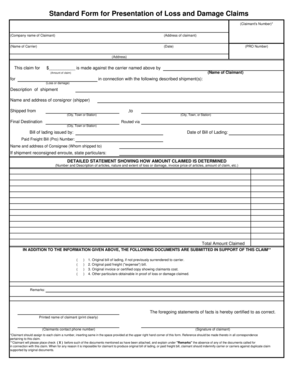 Standard Form for Presentation of Loss and Damage Claims