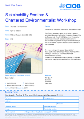 Sustainability Seminar &amp; Chartered Environmentalist Workshop