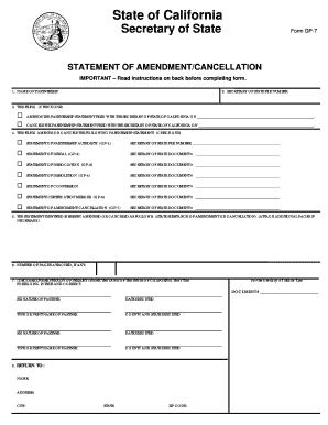 California Form GP-7 Statement of Amendment/Cancellation