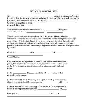 Notice to Cure or Quit